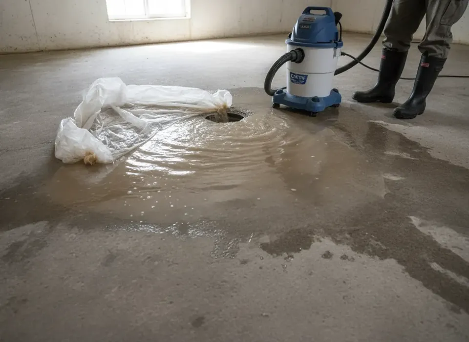 Backed-up basement floor drain